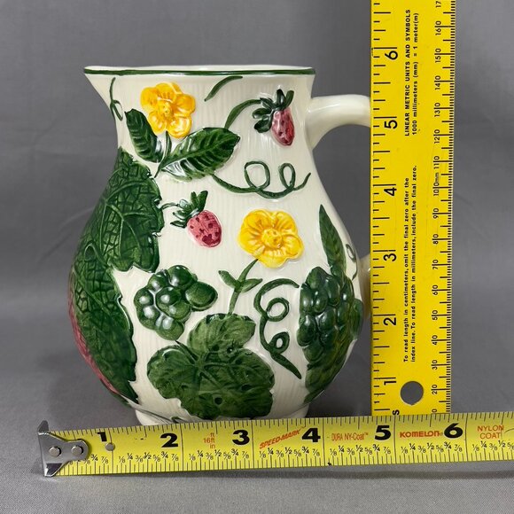 Vtg Ceramic Art Pottery 3778 Pitcher Majolica Strawberries Grapes West Germany - Picture 14 of 16